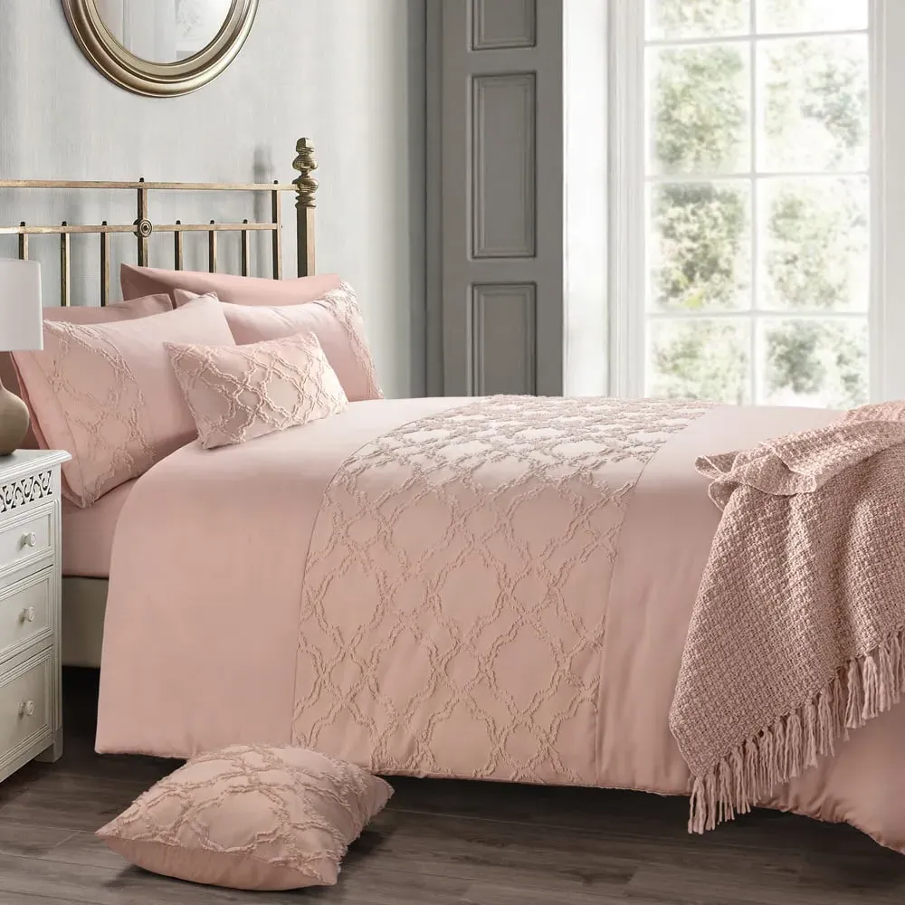 Kiera King Size Tufted Duvet Set - Pink