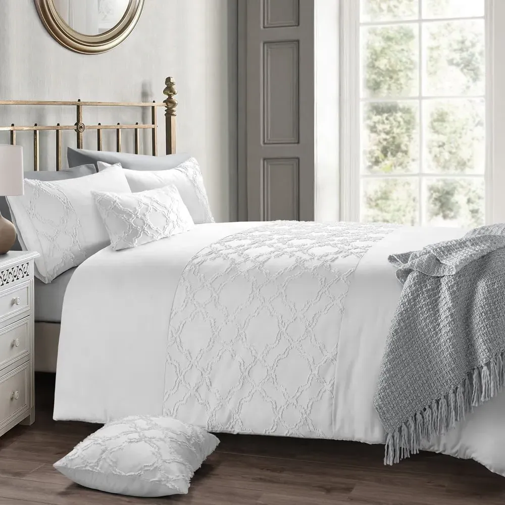 Kiera King Size Tufted Duvet Set - White