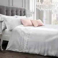 Nouvelle Double Lace Duvet Set - White, Faux Silk