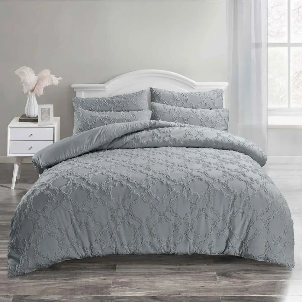 Ophelia King Size Tufted Duvet Set - Grey