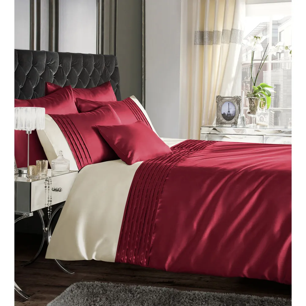 Perez Double Duvet Set - Red, Faux Silk