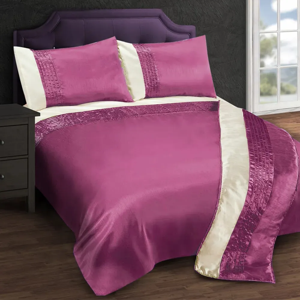 Perez King Size Duvet Set - Pink, Faux Silk