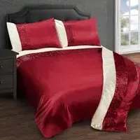Perez Single Duvet Set - Red, Faux Silk