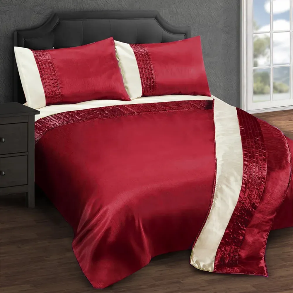 Perez Single Duvet Set - Red, Faux Silk