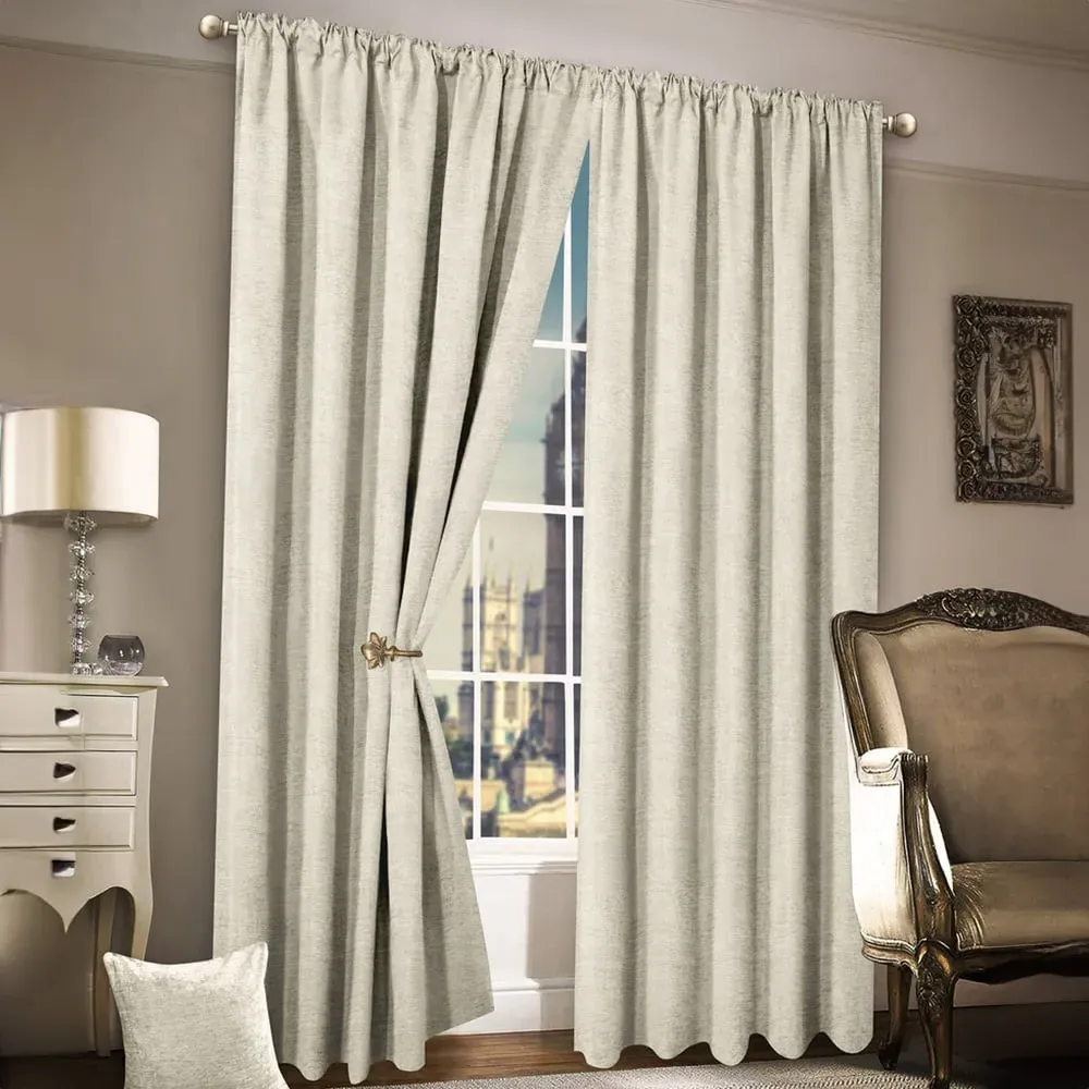 Plain Chenille Tape Top Curtains - Cream