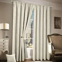 Plain Chenille Tape Top Curtains - Cream