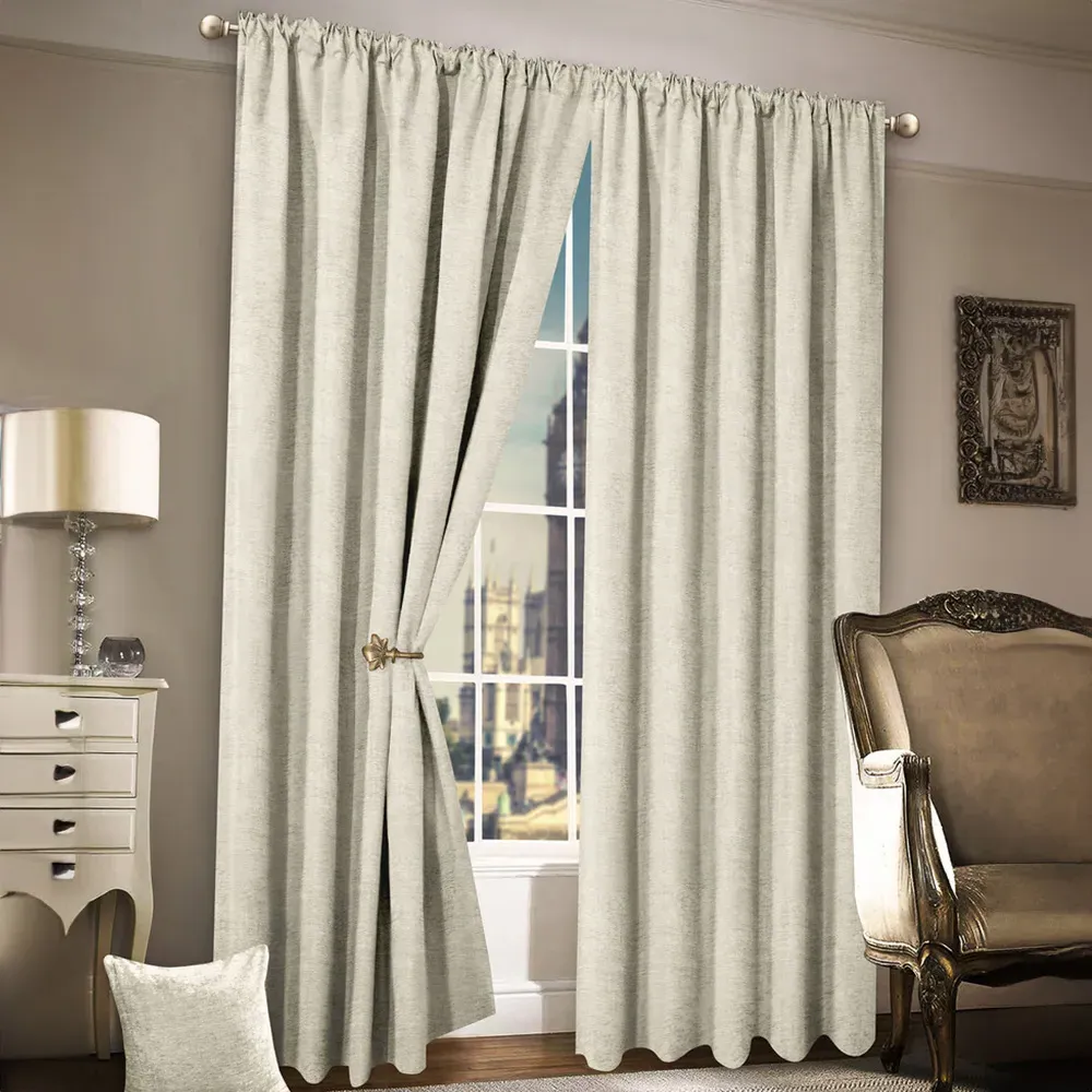 Plain Chenille Tape Top Curtains - Cream