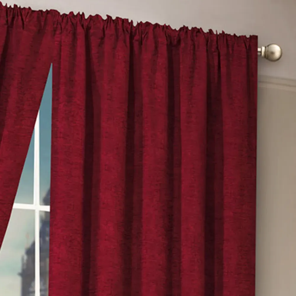 Plain Chenille Tape Top Curtains - Wine