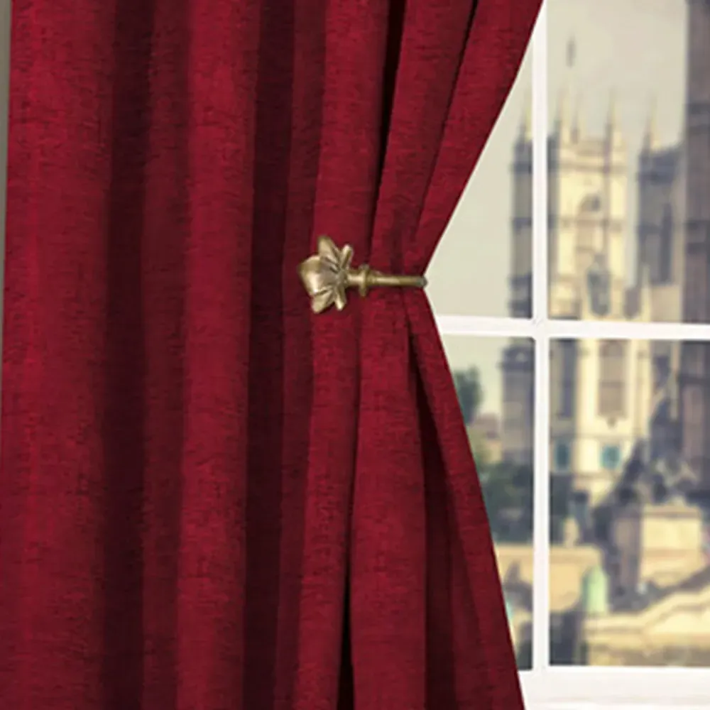 Plain Chenille Tape Top Curtains - Wine