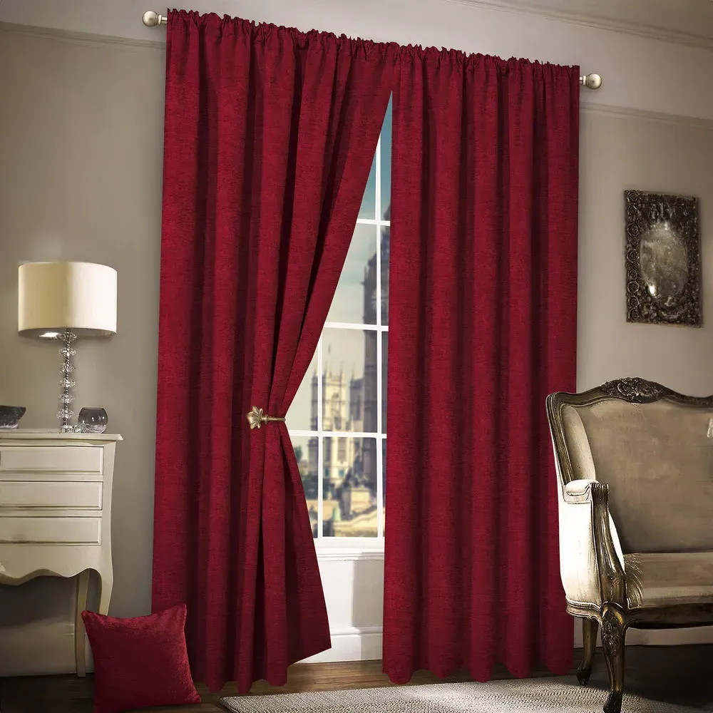 Plain Chenille Tape Top Curtains - Wine