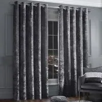 Plain Crushed Velvet Curtains - Charcoal
