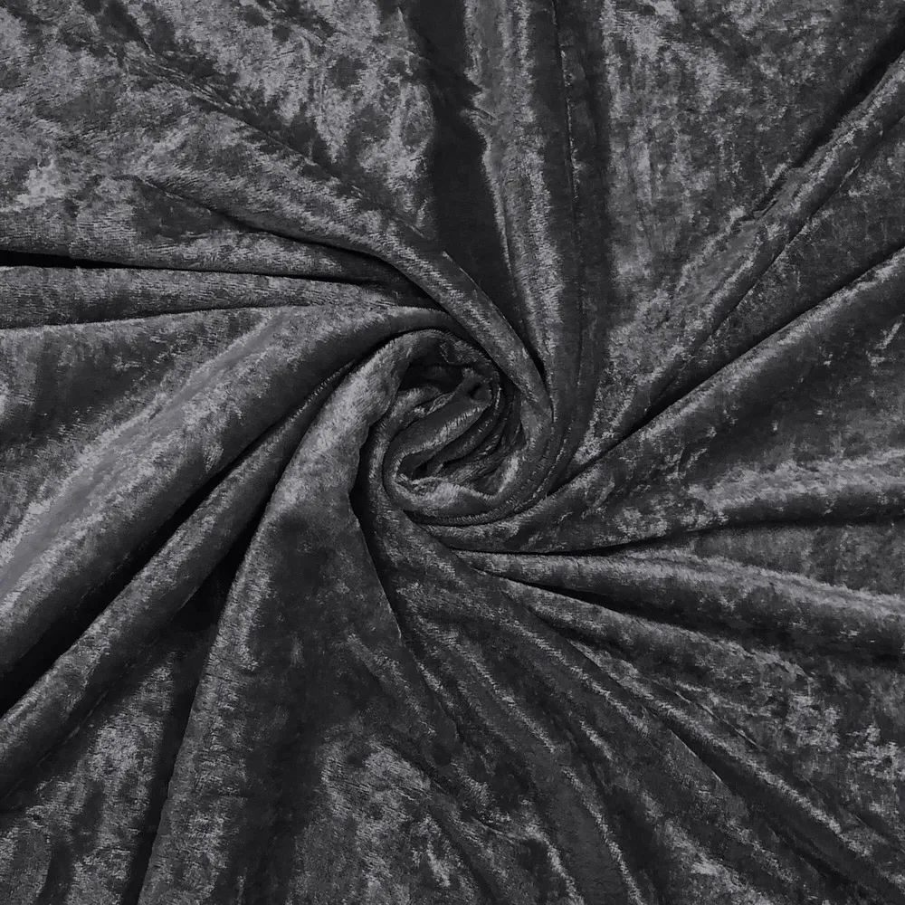 Plain Crushed Velvet Curtains - Charcoal