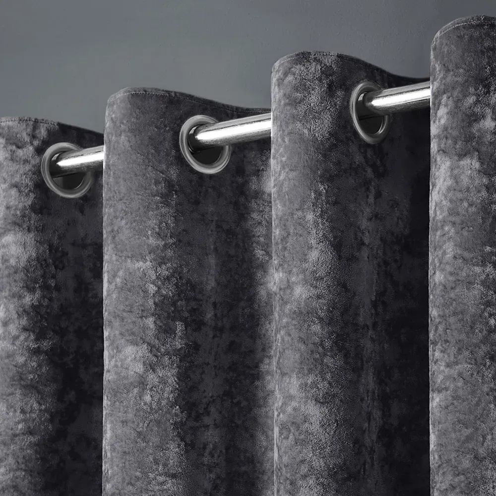 Plain Crushed Velvet Curtains - Charcoal