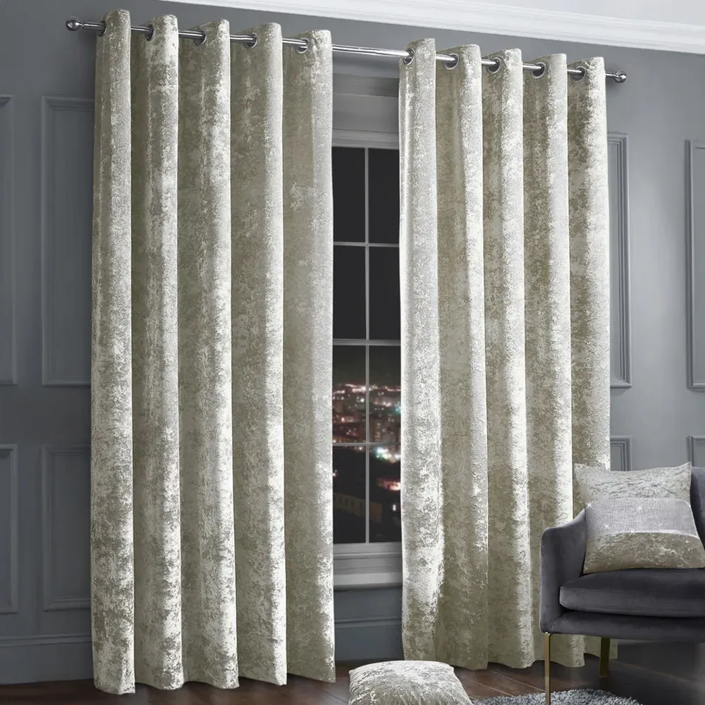 Plain Crushed Velvet Curtains - Cream