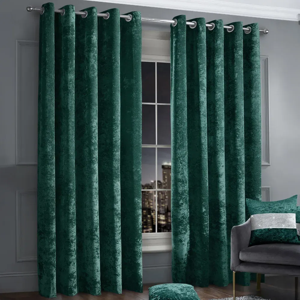 Plain Crushed Velvet Curtains - Emerald