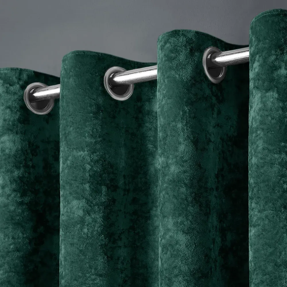 Plain Crushed Velvet Curtains - Emerald