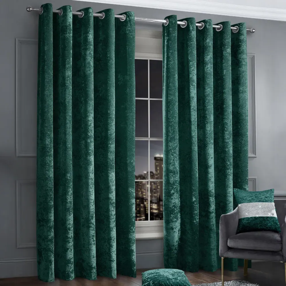Plain Crushed Velvet Curtains - Emerald