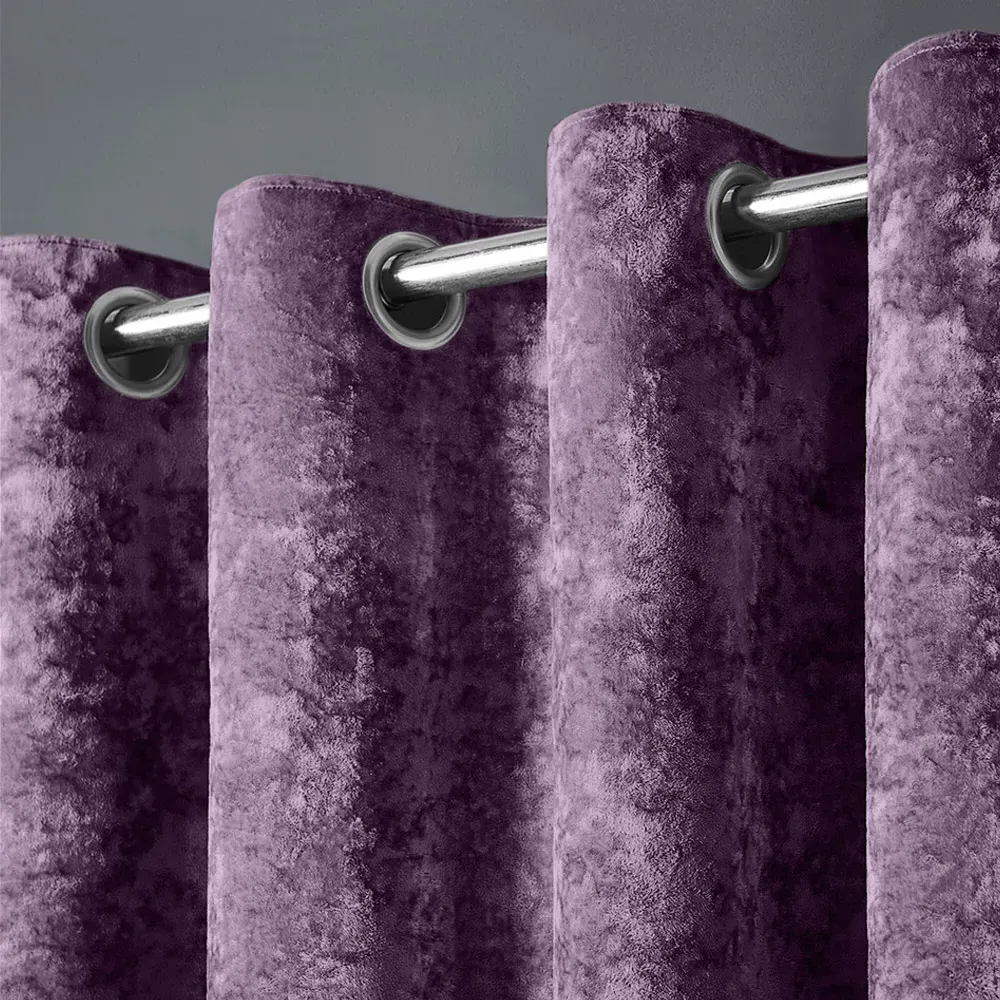 Plain Crushed Velvet Curtains - Mauve