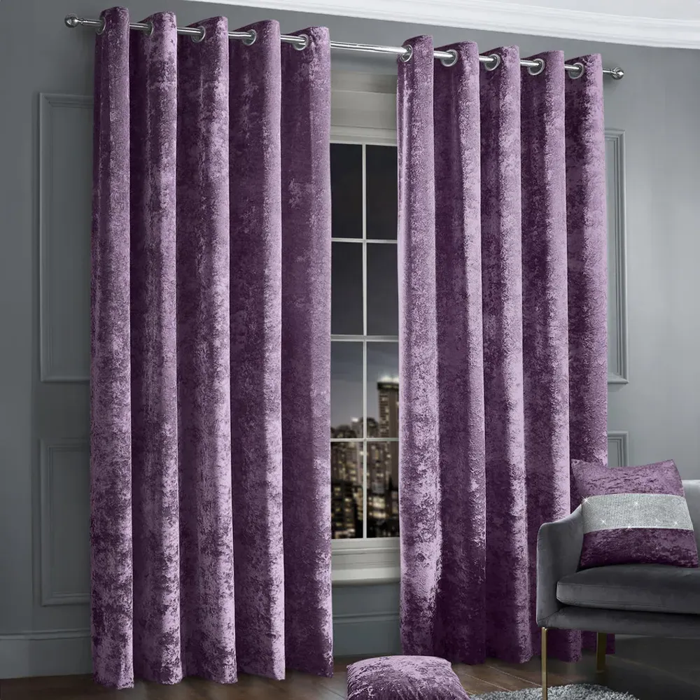 Plain Crushed Velvet Curtains - Mauve
