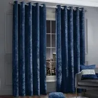 Plain Crushed Velvet Curtains - Navy Blue