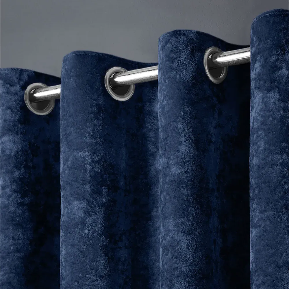 Plain Crushed Velvet Curtains - Navy Blue