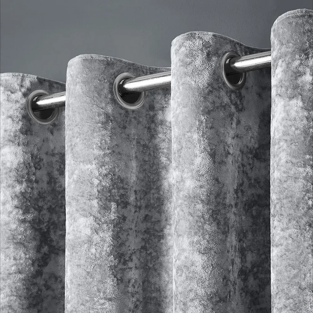 Plain Crushed Velvet Curtains - Silver