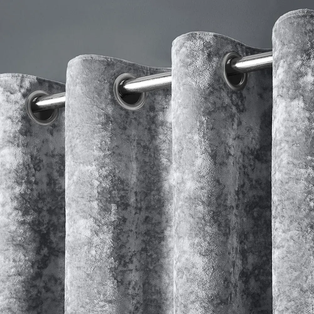 Plain Crushed Velvet Curtains - Silver