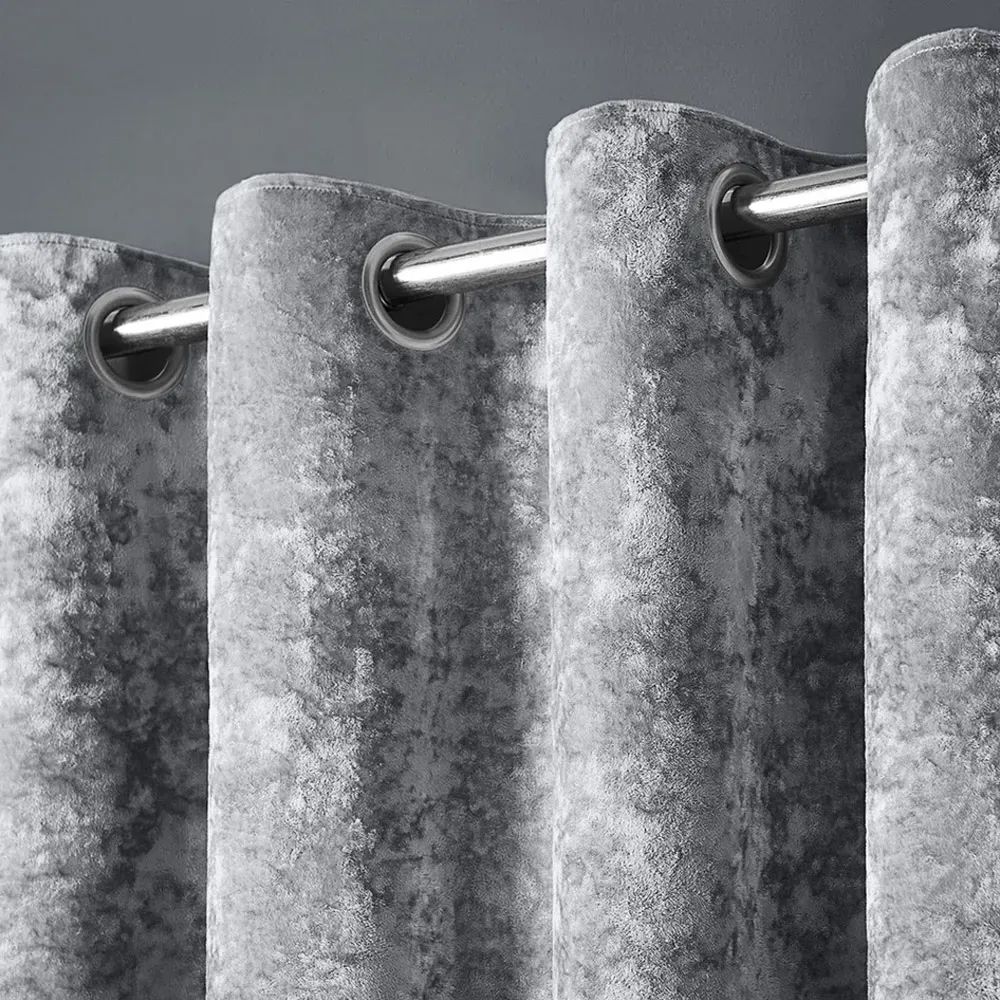 Plain Crushed Velvet Curtains - Silver