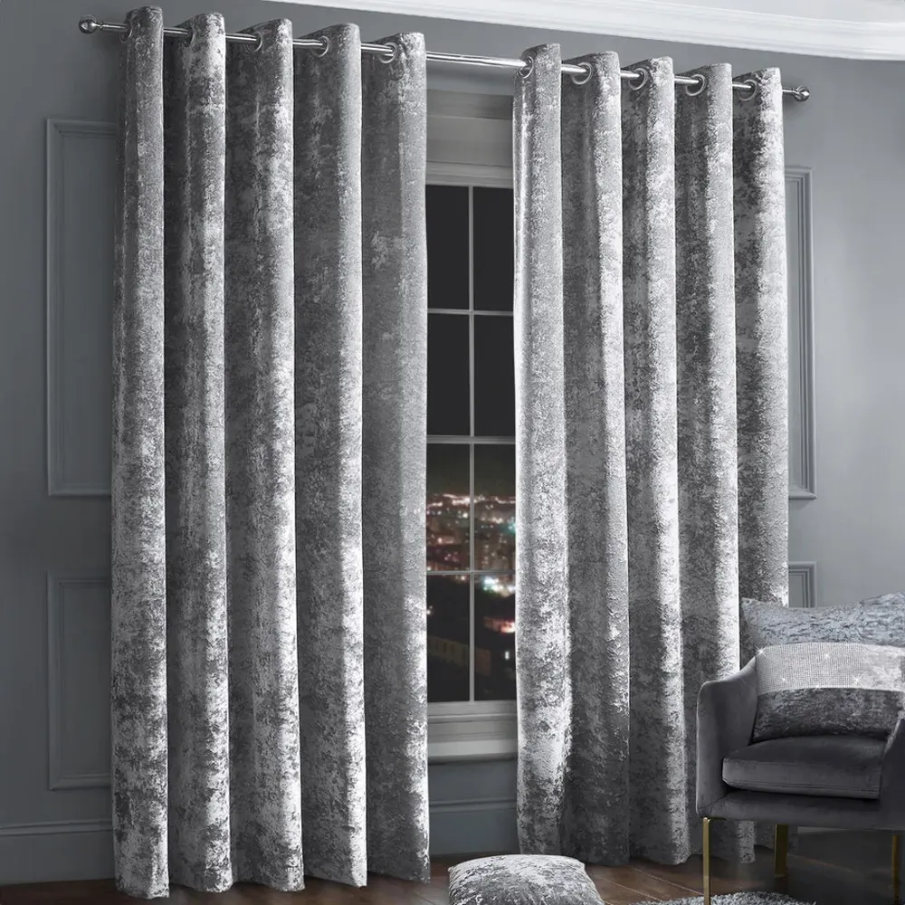 Plain Crushed Velvet Curtains - Silver