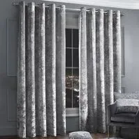 Plain Crushed Velvet Curtains - Silver