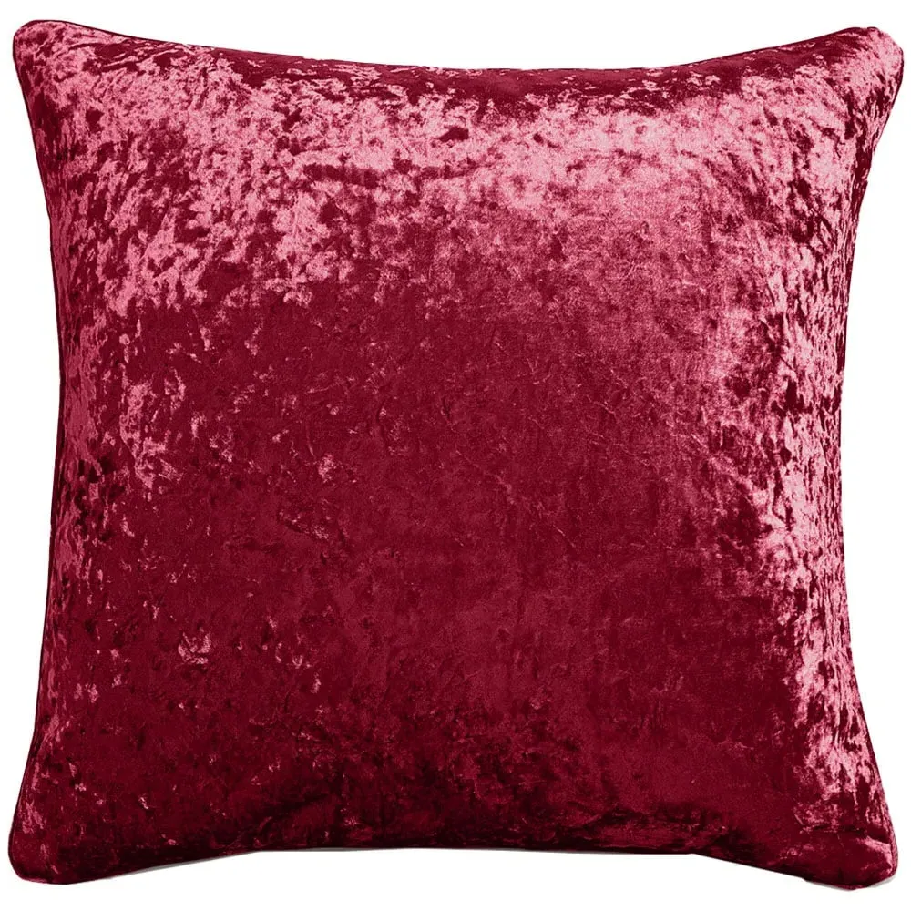 Plain Crushed Velvet Filled Cushion 2 Pack - Red