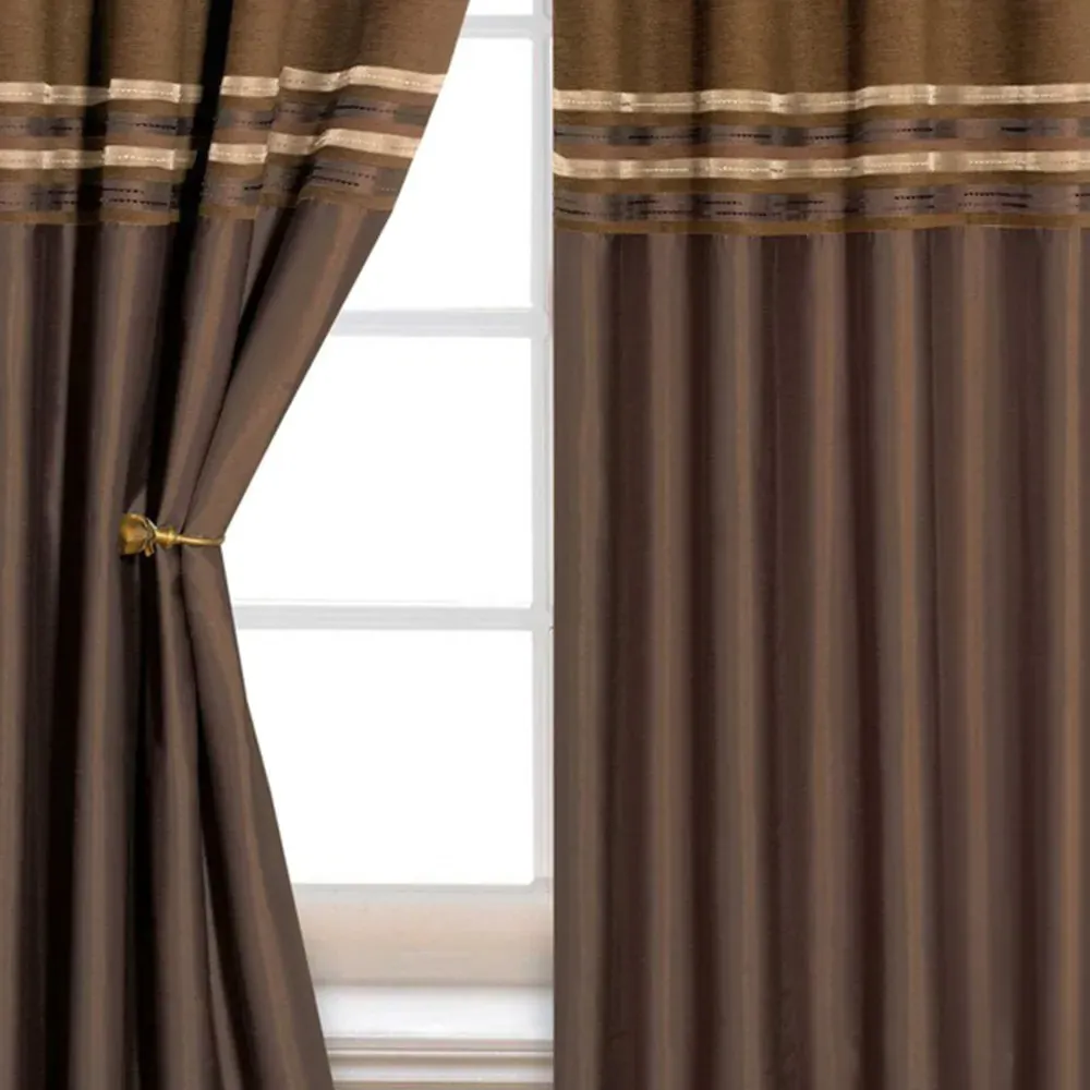 Renatta Eyelet Curtains with Faux Silk Stripes - Chocolate