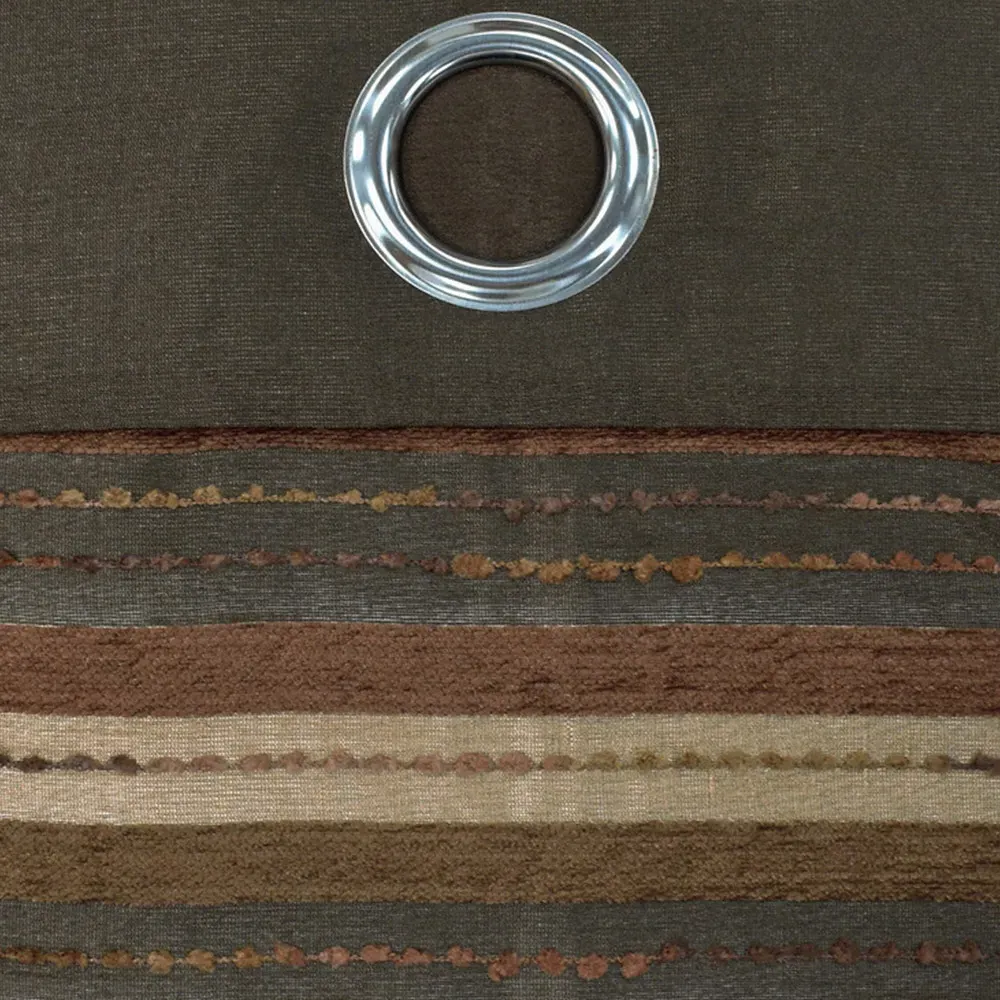 Renatta Eyelet Curtains with Faux Silk Stripes - Chocolate