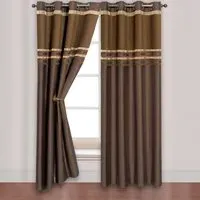Renatta Eyelet Curtains with Faux Silk Stripes - Chocolate