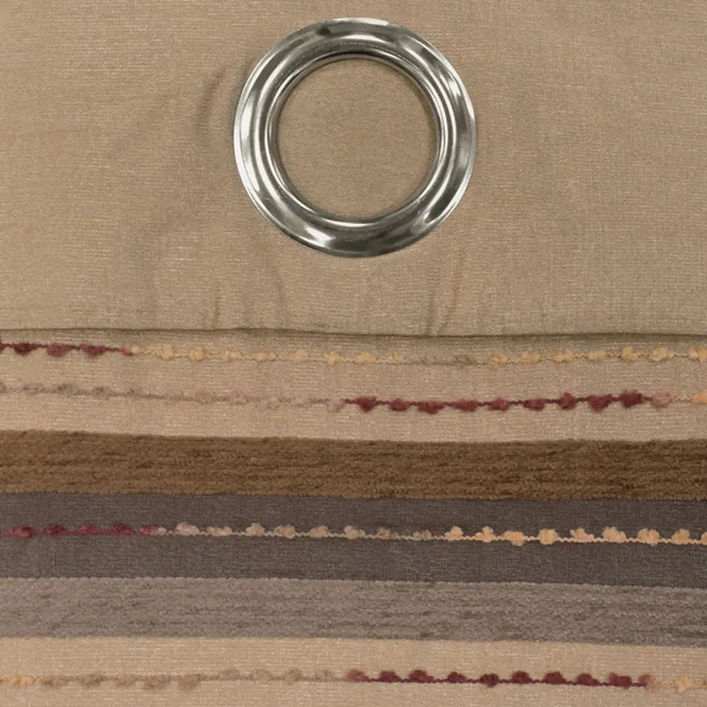 Renatta Eyelet Curtains with Faux Silk Stripes - Latte