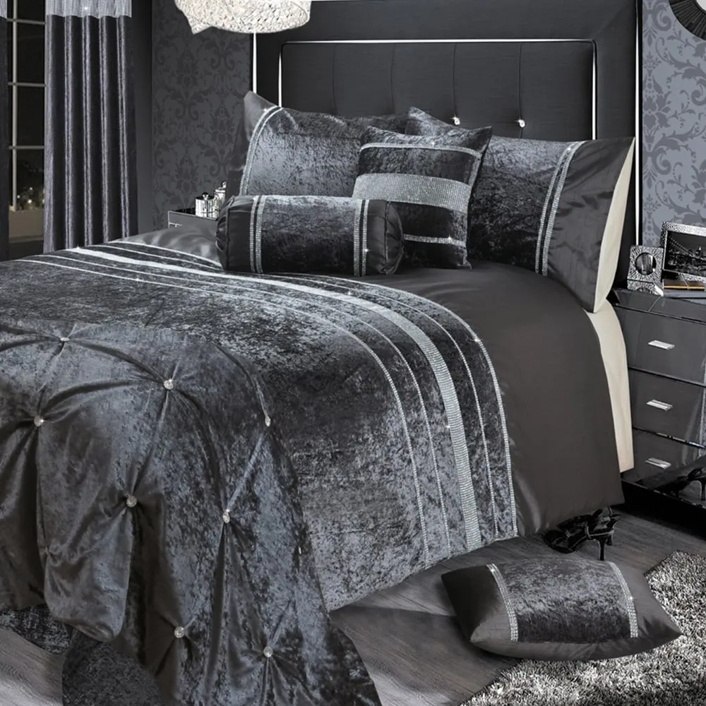 Rienzo Double Diamante Duvet Set - Charcoal, Velvet