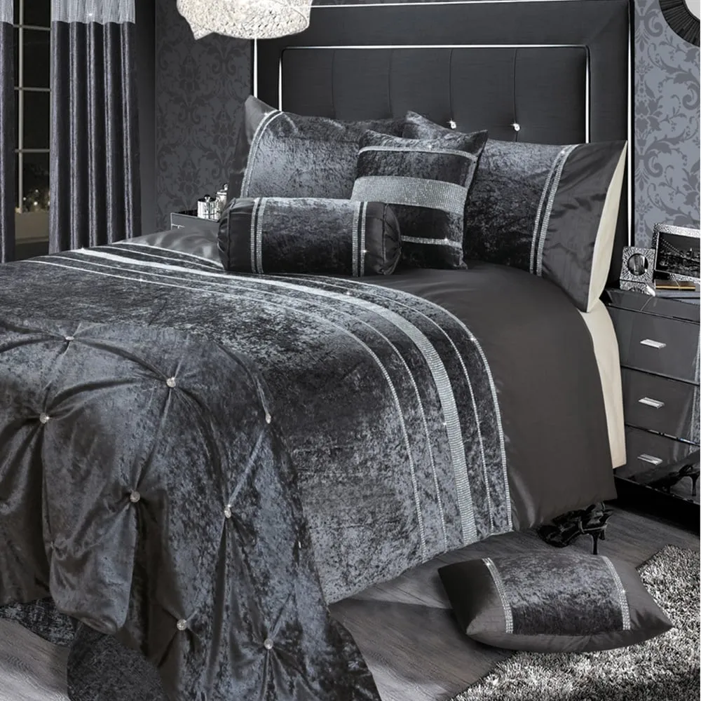 Rienzo King Size Diamante Duvet Set - Charcoal, Velvet