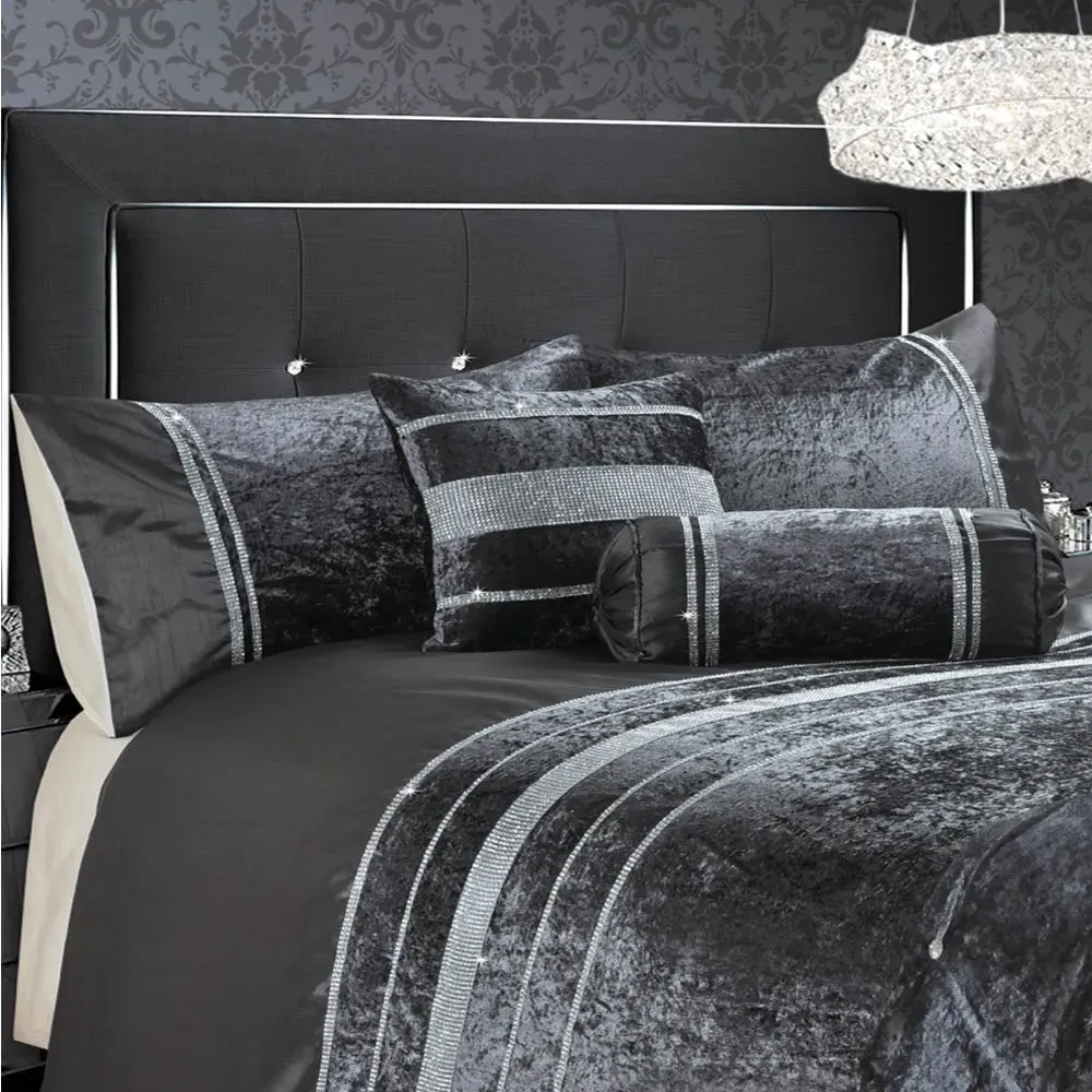 Rienzo Super King Size Diamante Duvet Set - Charcoal, Velvet