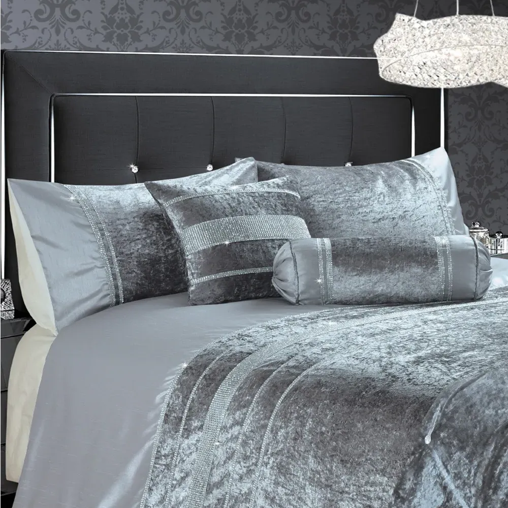 Rienzo Super King Size Diamante Duvet Set - Silver, Velvet