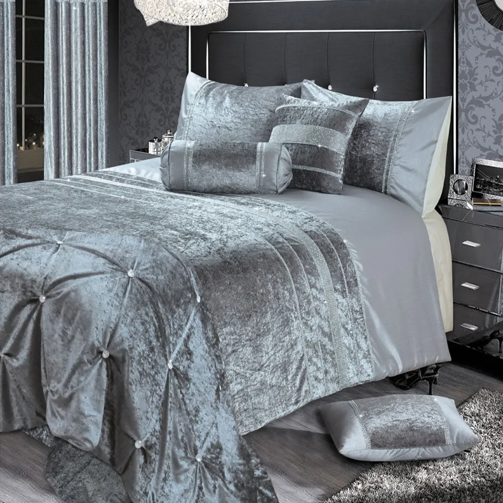 Rienzo Super King Size Diamante Duvet Set - Silver, Velvet