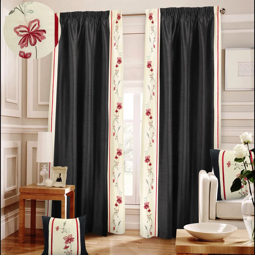 Sapphire Curtains with Floral Outline - Black, 168x189cm