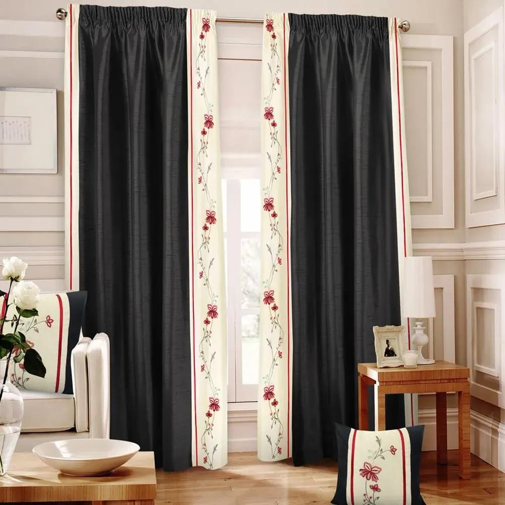 Sapphire Curtains with Floral Outline - Black, 168x189cm