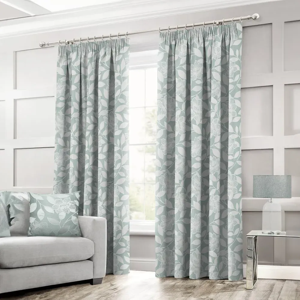 Serena Tape Top Curtains - Duck Egg, Polyester image