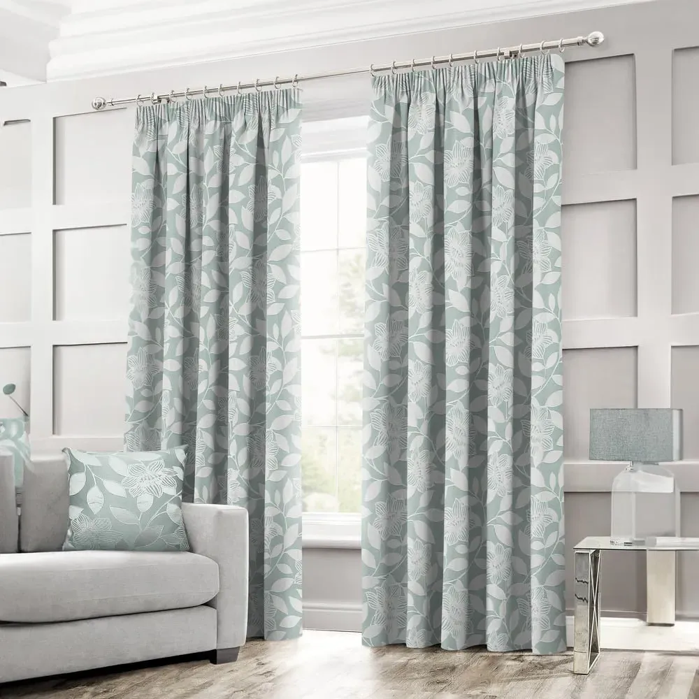 Serena Tape Top Curtains - Duck Egg, Polyester