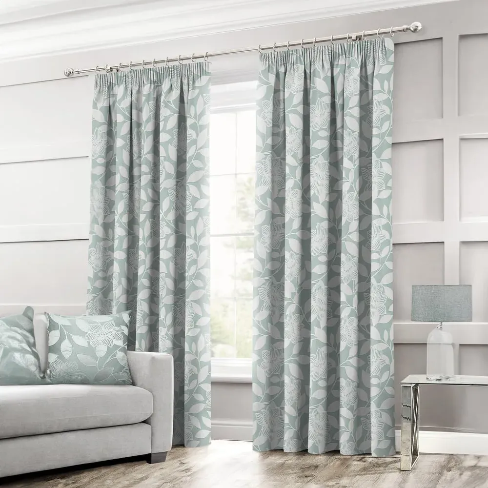 Serena Tape Top Curtains - Duck Egg, Polyester