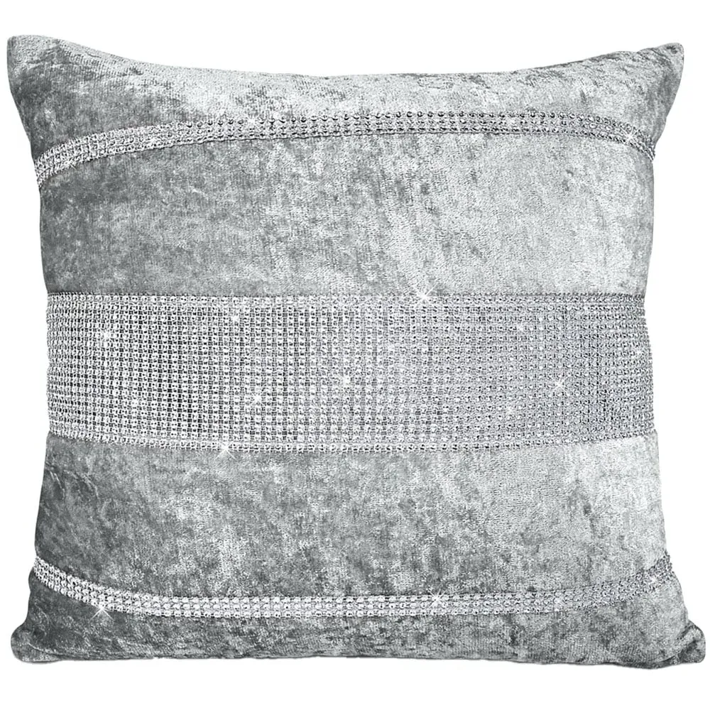 Topaz Diamante Cushion 2 Pack - Silver, Crushed Velvet image