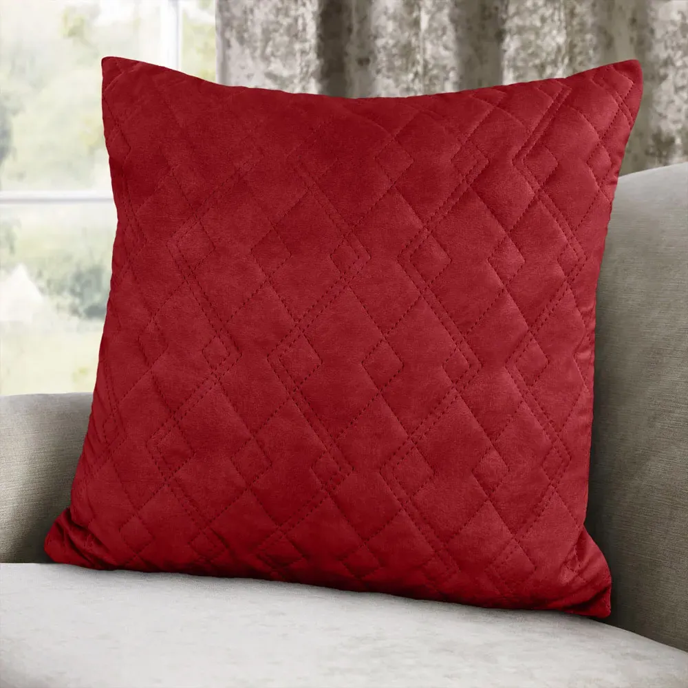 Velvet Diamond Filled Cushion 2 Pack - Red