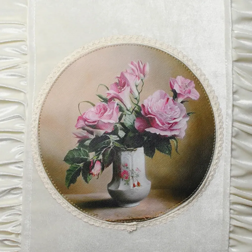 Velvet Pleated Floral Filled Cushion 45x45cm 2 Pack - Cream