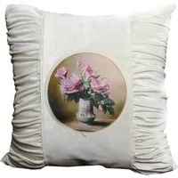 Velvet Pleated Floral Filled Cushion 45x45cm 2 Pack - Cream