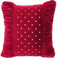 Velvet Pleated Studded Cushion - Red